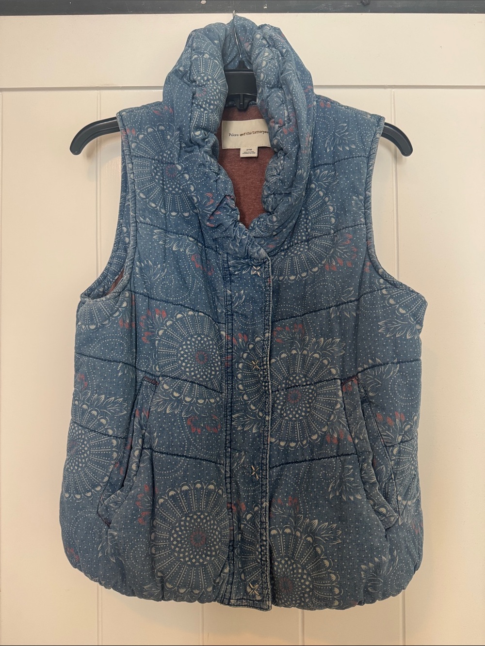 Pilcro and the Letterpress Blue Printed Quilted Vest